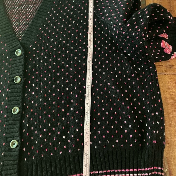Torrid Heart Print Cardigan Sweater Black Size 5X Drop Shoulder Button Front - Picture 11 of 13